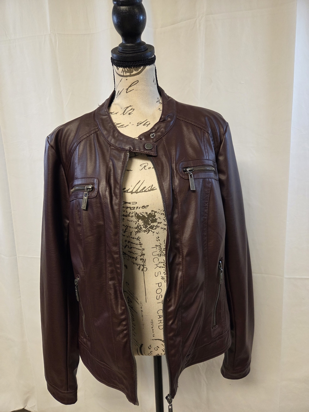 Jou Jou Women's Burgundy Zip-Front Faux Leather Bomber Jacket